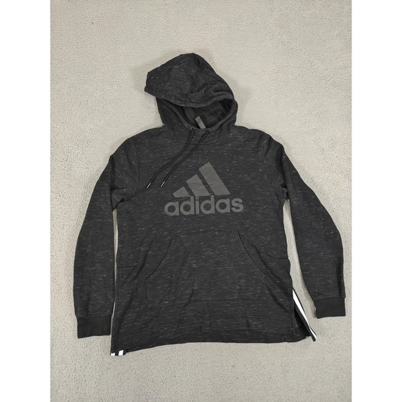 Adidas Hoodie Mens Medium Dark Gray Heather Pullover 3-Stripes Side Zip Fleece - Picture 1 of 14
